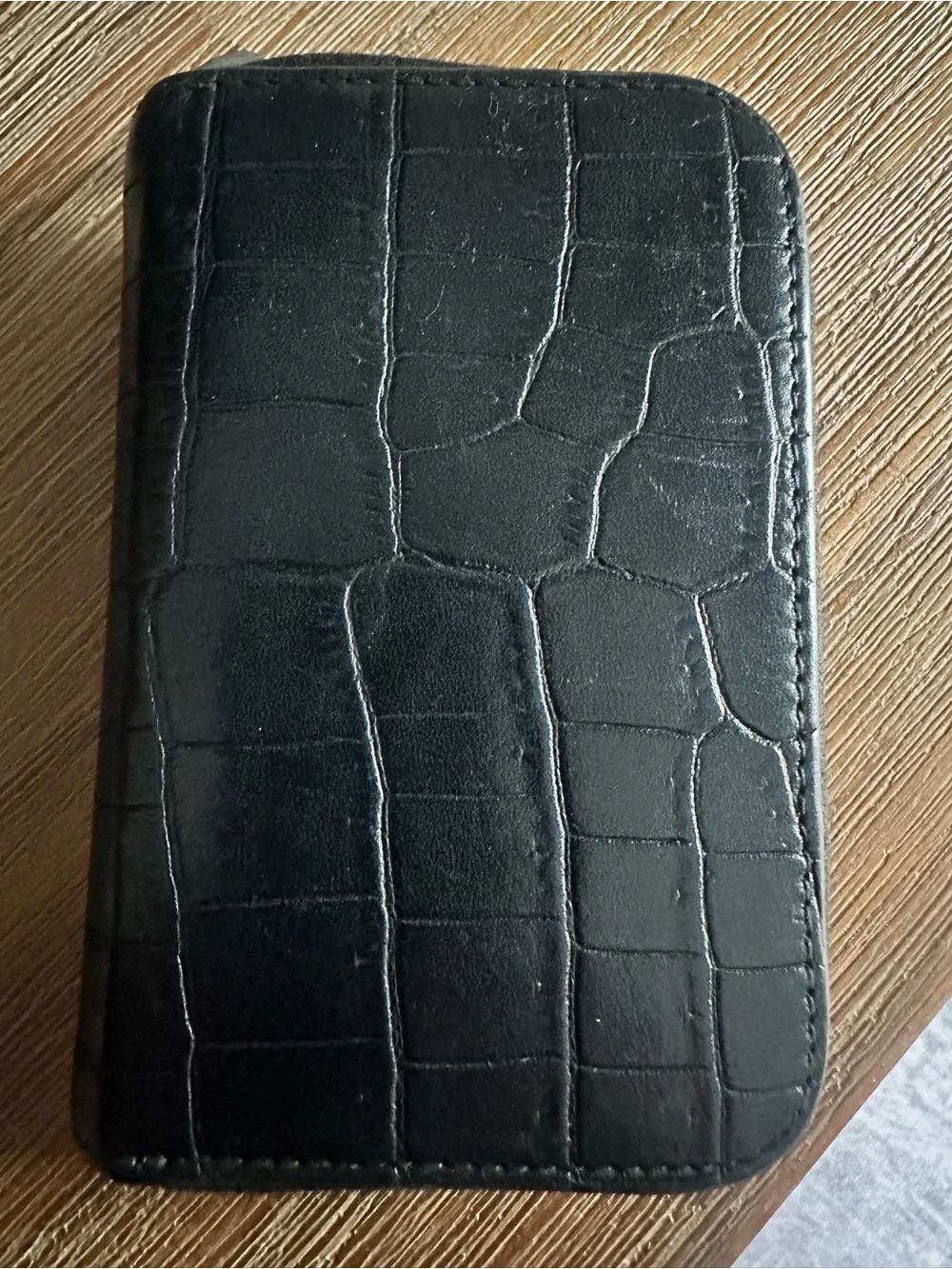 Saint Laurent Black Croc-Embossed Zip Wallet